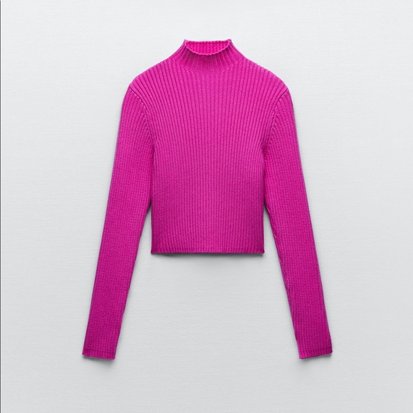 Zara fuchsia pink ribbed crop mock neck sweater - Picture 5 of 8